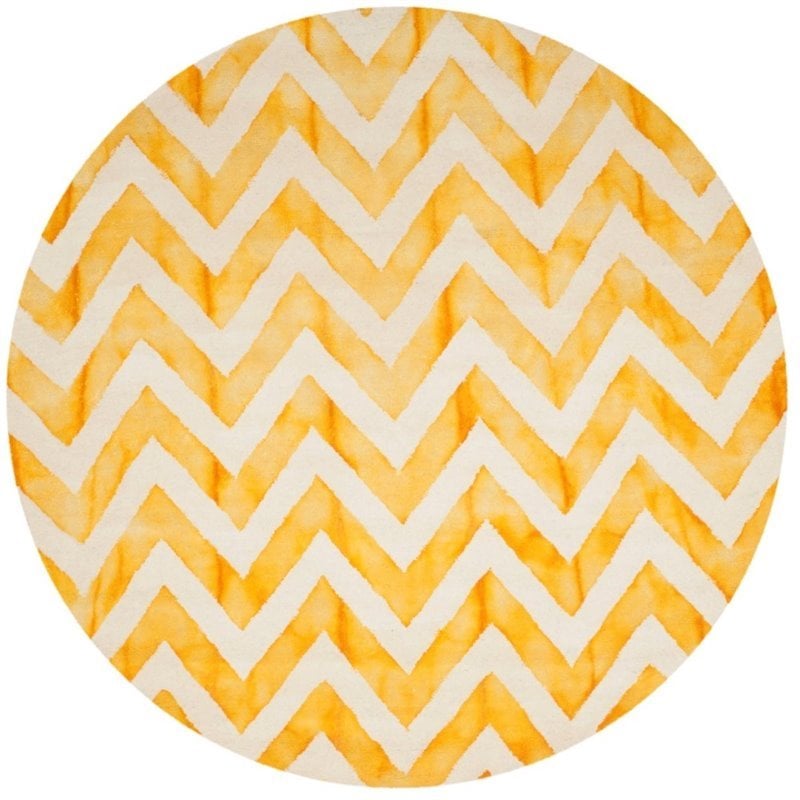 Safavieh Dip Dye 7' Round Hand Tufted Wool Rug in Ivory and Gold