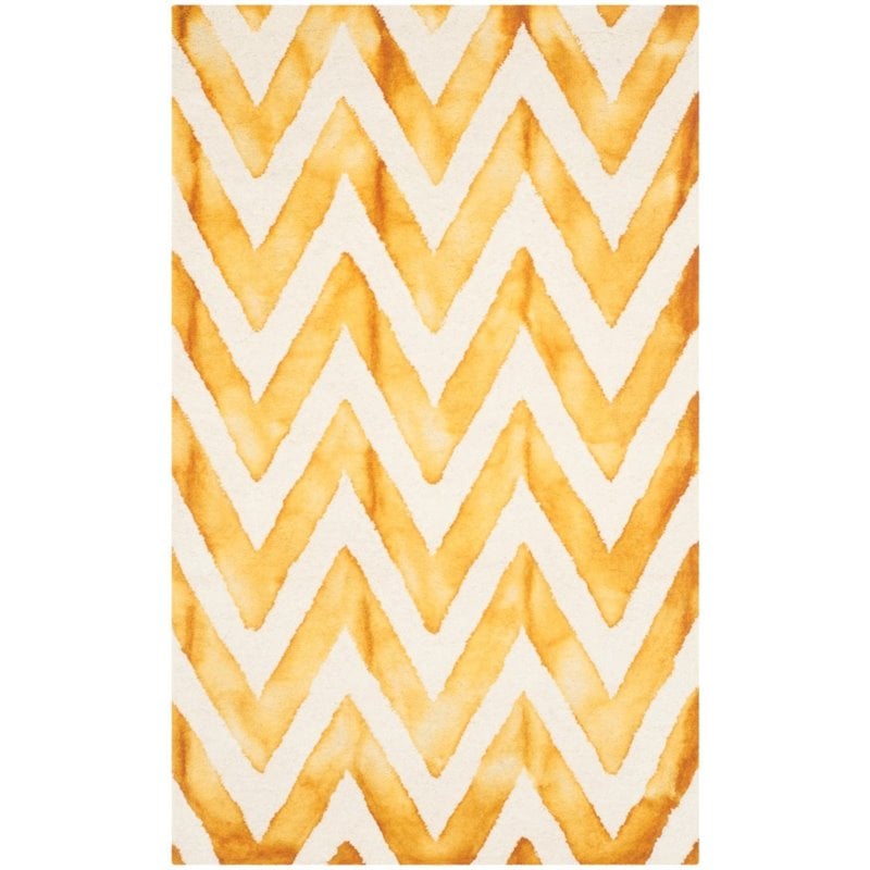 Safavieh Dip Dye 7' Square Hand Tufted Wool Rug in Ivory and Gold