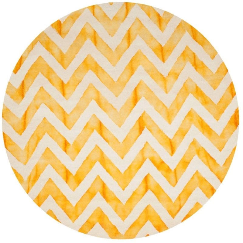 Safavieh Dip Dye 7' Square Hand Tufted Wool Rug in Ivory and Gold