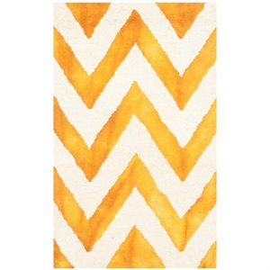Safavieh Dip Dye 7' Square Hand Tufted Wool Rug in Ivory and Gold
