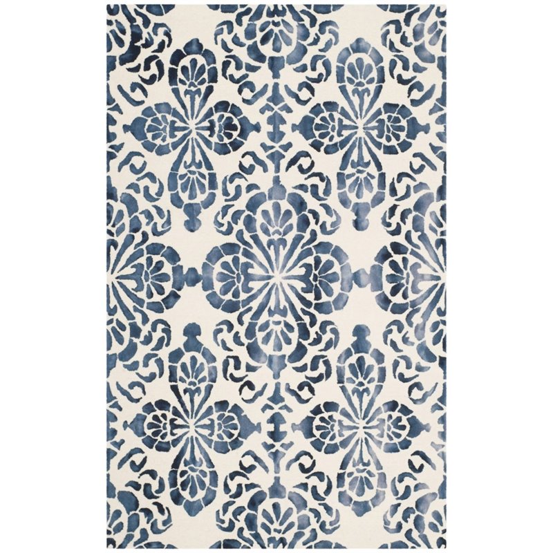 Safavieh Dip Dye 7' Round Hand Tufted Wool Rug in Ivory and Navy