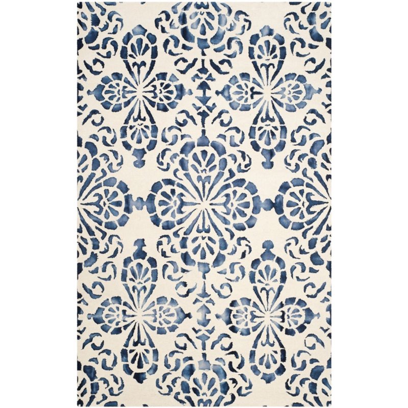 Safavieh Dip Dye 7' Round Hand Tufted Wool Rug in Ivory and Navy