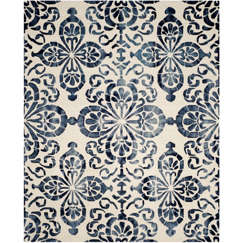 Safavieh Dip Dye 7' Round Hand Tufted Wool Rug in Ivory and Navy