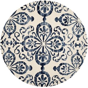 Safavieh Dip Dye 7' Round Hand Tufted Wool Rug in Ivory and Navy