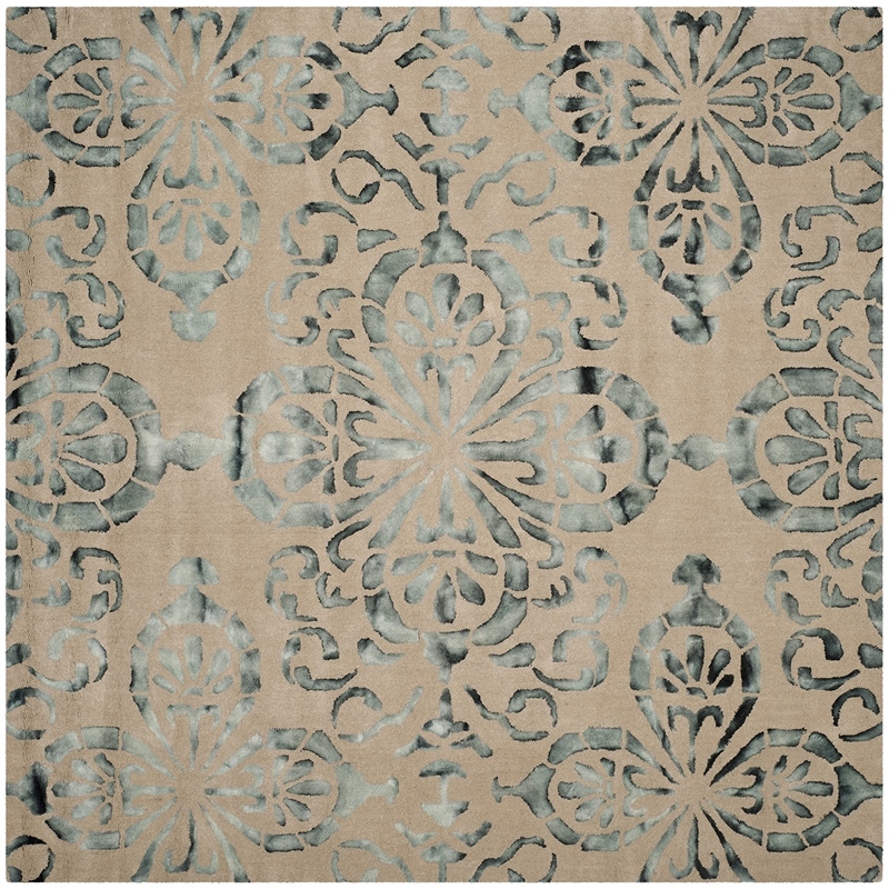 Safavieh Dip Dye 7' Square Hand Tufted Wool Rug in Ivory and Navy