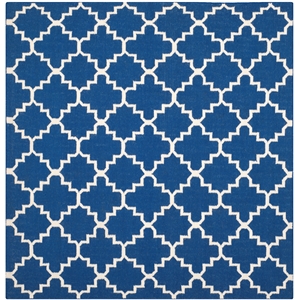 Safavieh Dhurries 6'-0&quot x 6'-0&quot Wool Hand Woven Flat Weave Rug in Navy / Ivory