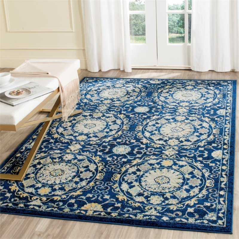 Safavieh Evoke 10' X 14' Power Loomed Rug in Navy and Ivory