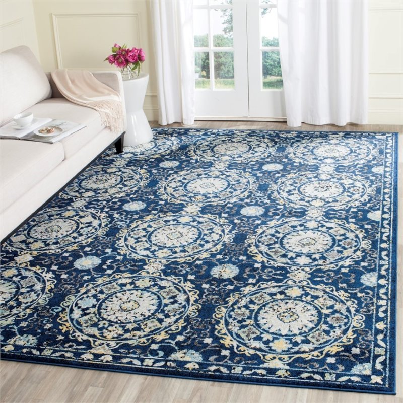 Safavieh Evoke 3' X 5' Power Loomed Rug in Navy and Ivory