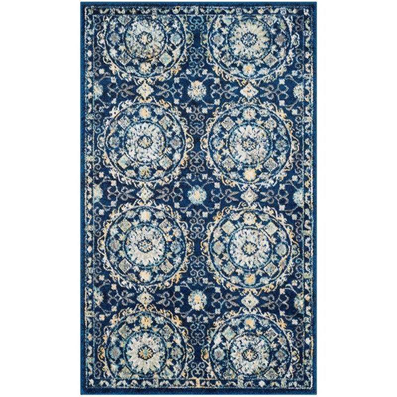 Safavieh Evoke 3' X 5' Power Loomed Rug in Navy and Ivory
