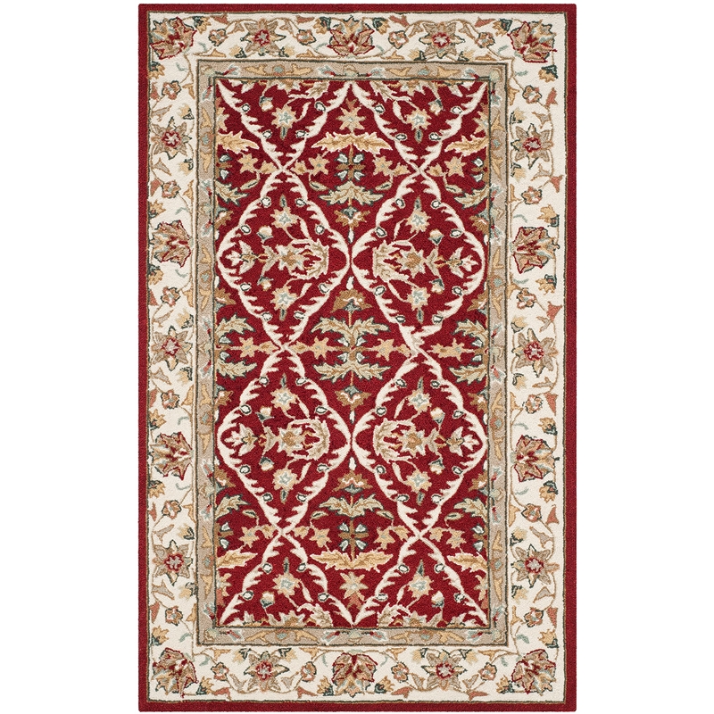 Safavieh DuraRug 3' X 5' Hand Hooked Rug in Red and Ivory