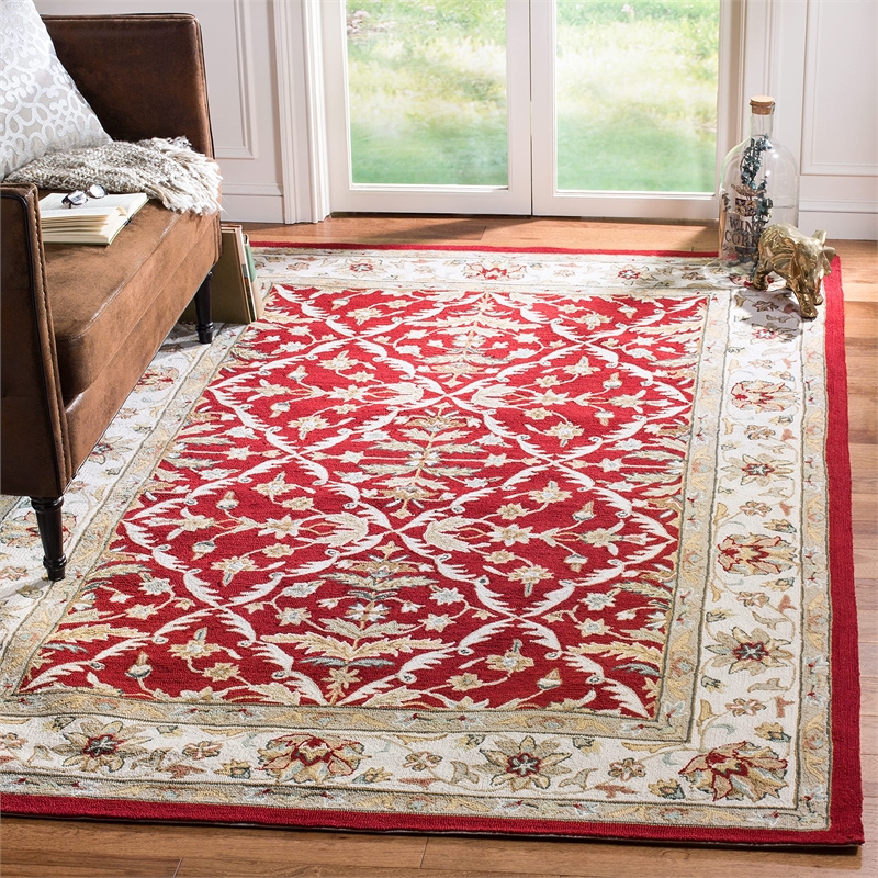 Safavieh DuraRug 4' X 6' Hand Hooked Rug in Red and Ivory