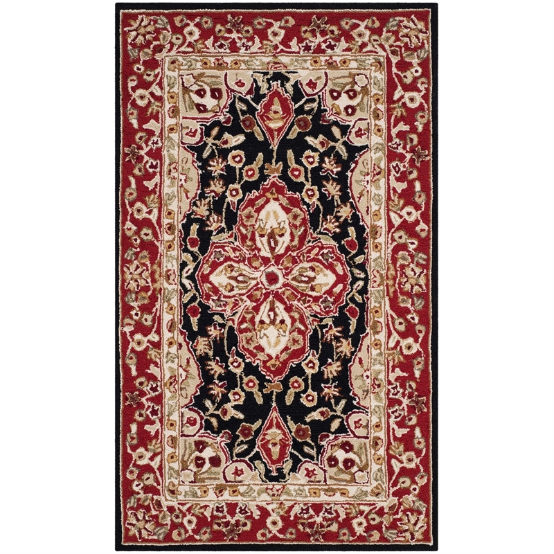 Safavieh DuraRug 3' X 5' Hand Hooked Rug in Black and Red