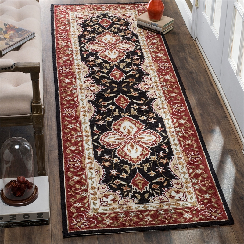 Safavieh DuraRug 3' X 5' Hand Hooked Rug in Black and Red