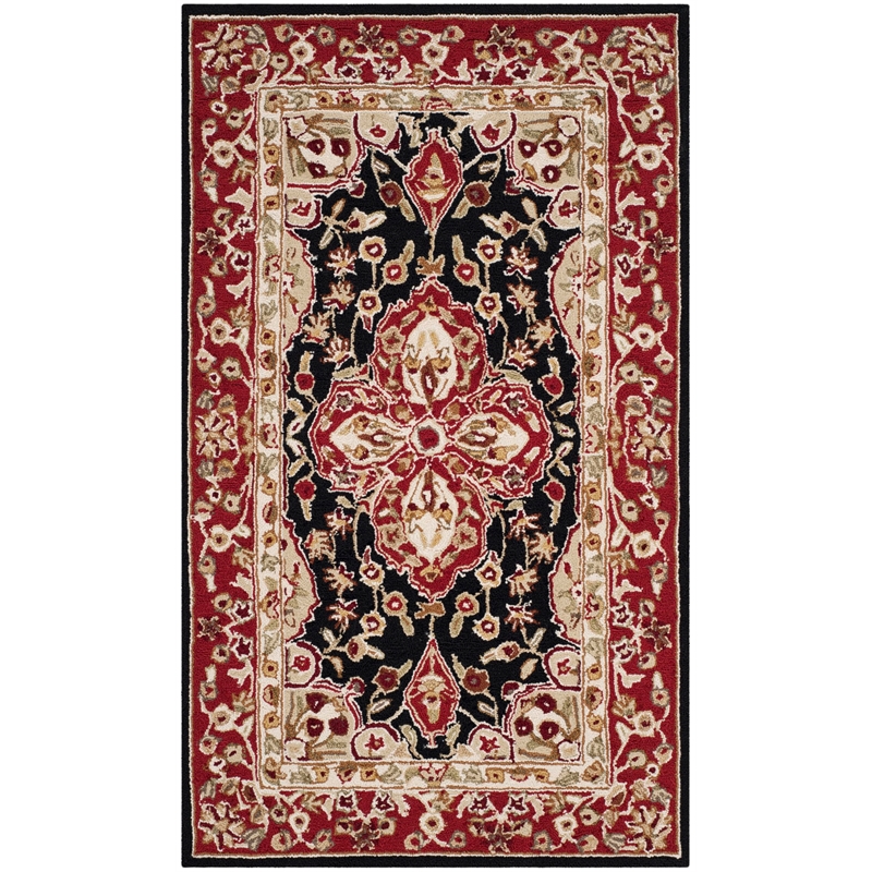 Safavieh DuraRug 4' X 6' Hand Hooked Rug in Black and Red