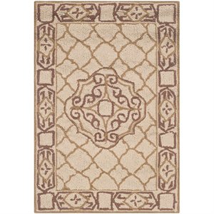 Safavieh DuraRug 3' X 5' Hand Hooked Rug in Ivory and Gold