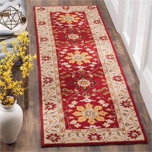Safavieh DuraRug 2'6&quot X 8' Hand Hooked Rug in Red and Ivory