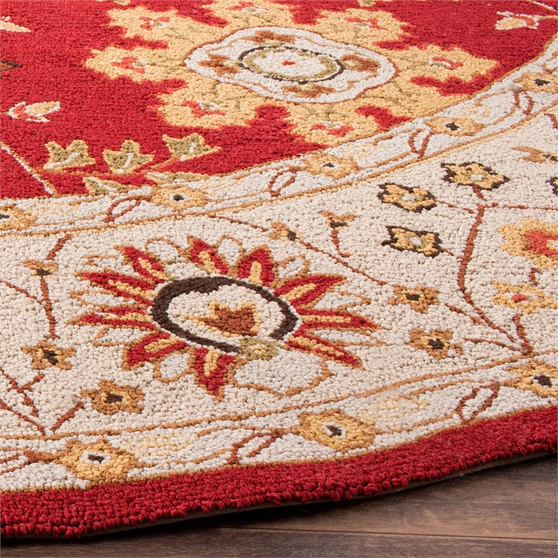 Safavieh DuraRug 6' Round Hand Hooked Rug in Red and Ivory