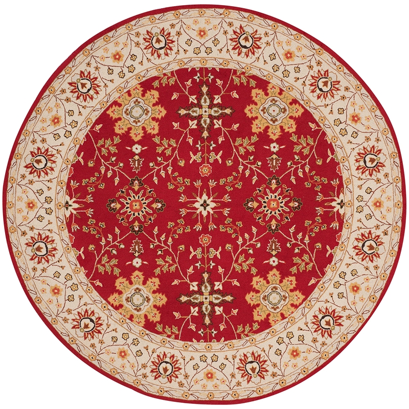 Safavieh DuraRug 8' Round Hand Hooked Rug in Red and Ivory