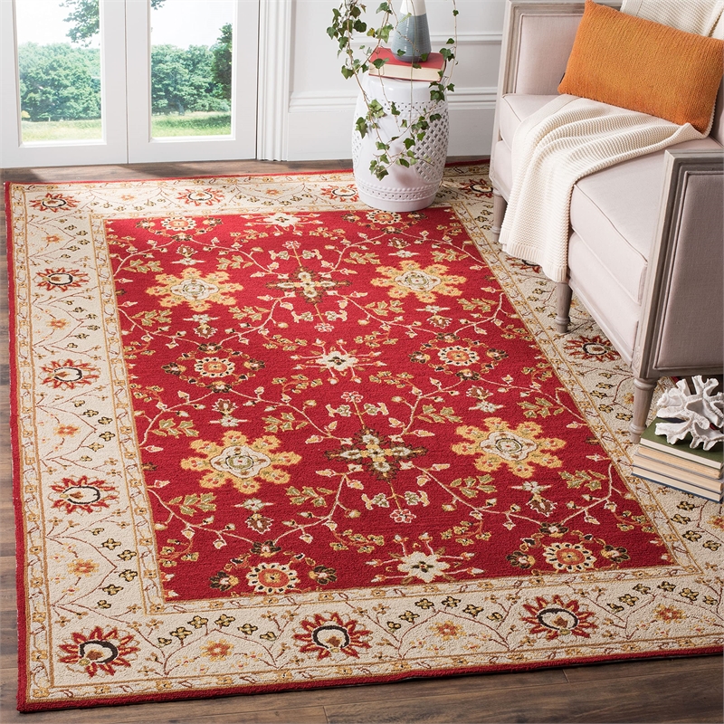 Safavieh DuraRug 9' X 12' Hand Hooked Rug in Red and Ivory