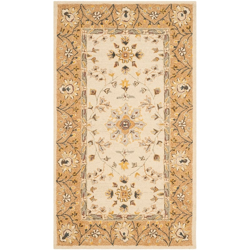Safavieh DuraRug 3' X 5' Hand Hooked Rug in Ivory and Beige