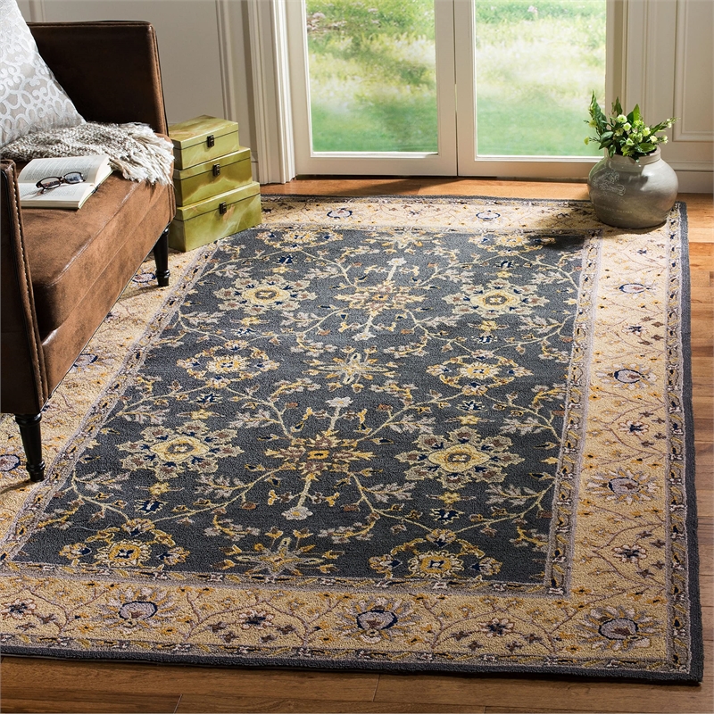 Safavieh DuraRug 9' X 12' Hand Hooked Rug in Gray and Cream