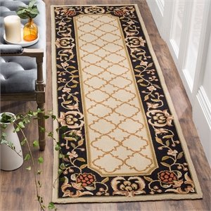 Safavieh DuraRug 2'6&quot X 8' Hand Hooked Rug in Ivory and Black