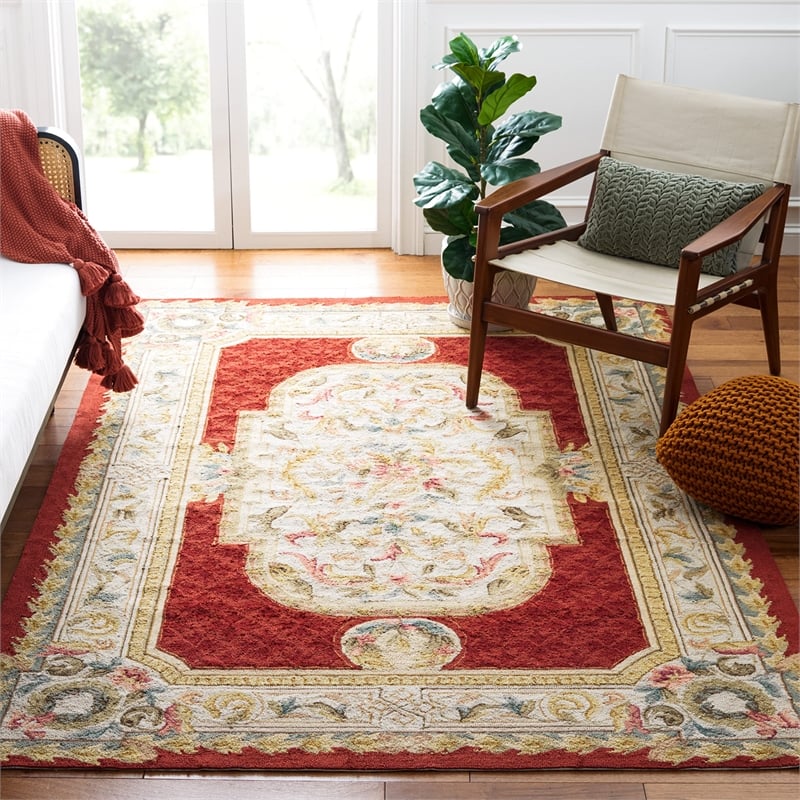 Safavieh DuraRug 3' X 5' Hand Hooked Rug in Ivory and Red