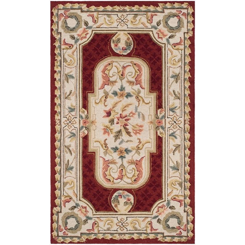 Safavieh DuraRug 3' X 5' Hand Hooked Rug in Ivory and Red