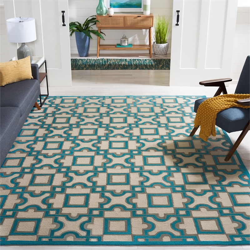 Safavieh Four Seasons 8' X 10' Hand Hooked Rug in Ivory and Aqua