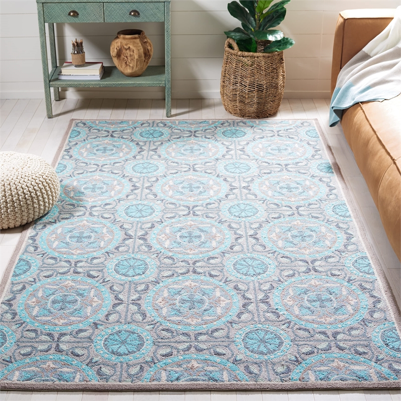 Safavieh Four Seasons 5' X 8' Hand Hooked Rug in Mint and Aqua