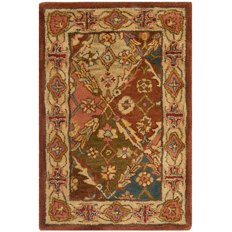 Safavieh Heritage 6' Round Hand Tufted Wool Rug in Green and Red