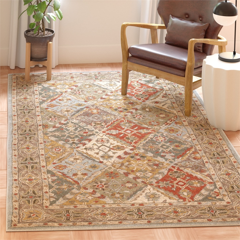 Safavieh Heritage 6' Square Hand Tufted Wool Rug in Green and Red