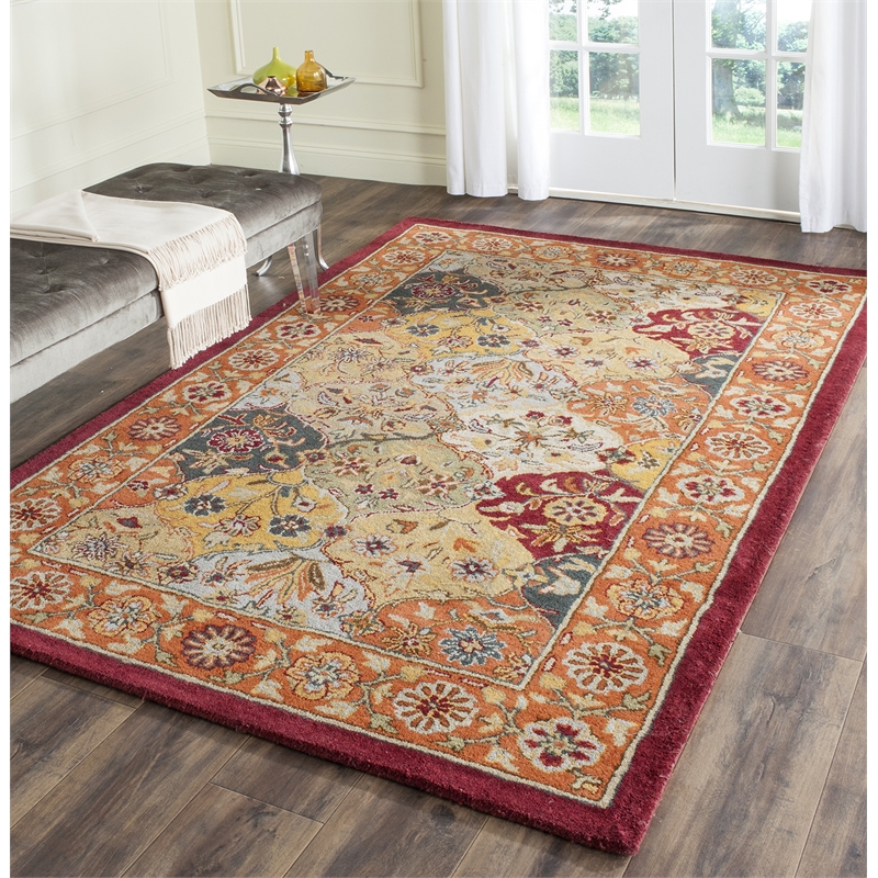 Safavieh Heritage 4' Square Hand Tufted Wool Pile Rug in and Red