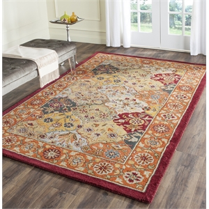 Safavieh Heritage 4' Square Hand Tufted Wool Pile Rug in and Red
