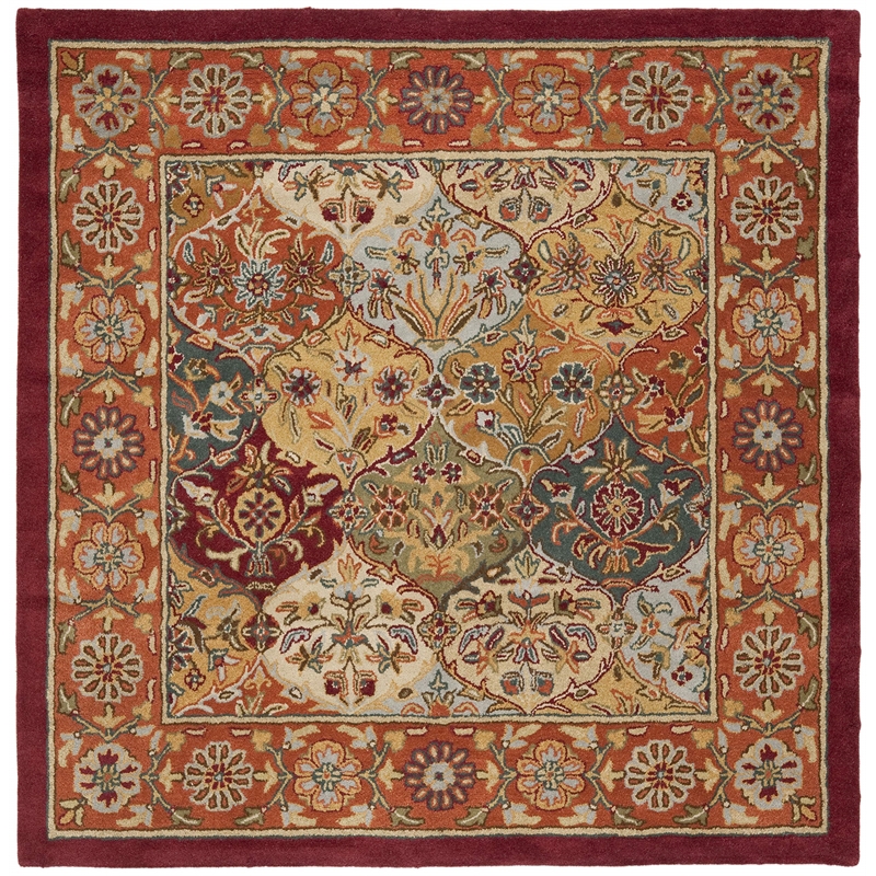 Safavieh Heritage 4' Square Hand Tufted Wool Pile Rug in and Red
