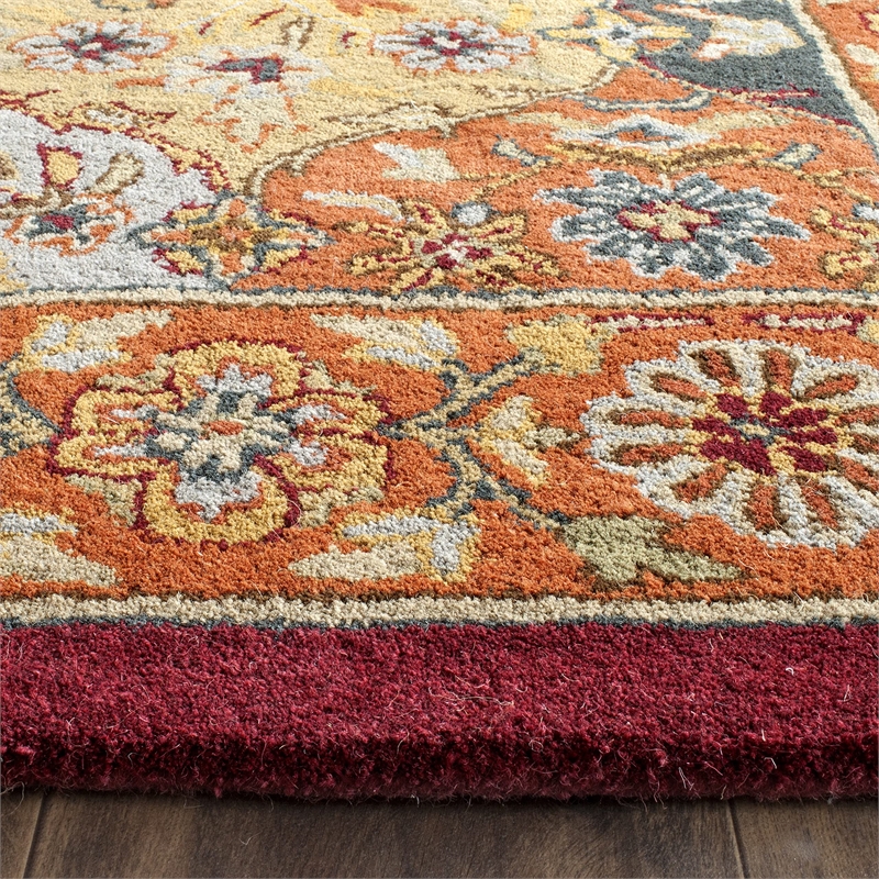 Safavieh Heritage 4' Square Hand Tufted Wool Pile Rug in and Red