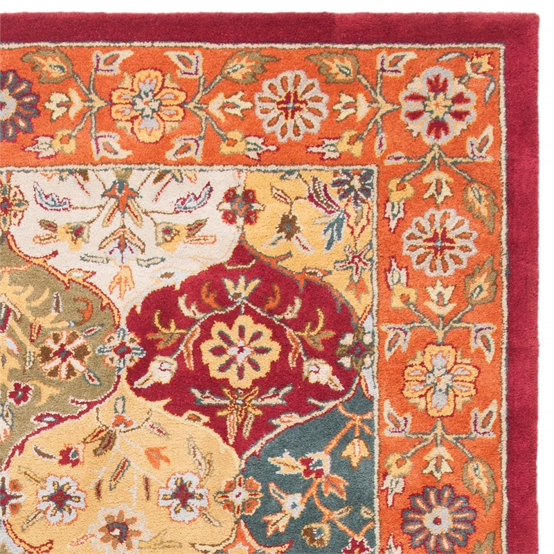 Safavieh Heritage 4' Square Hand Tufted Wool Pile Rug in and Red