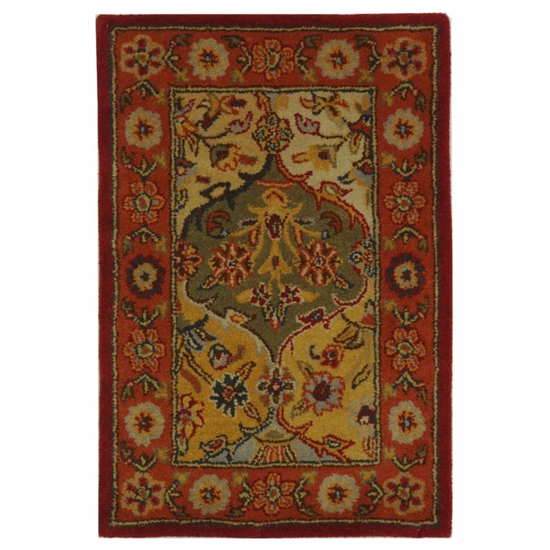 Safavieh Heritage 5' Round Hand Tufted Wool Pile Rug in and Red