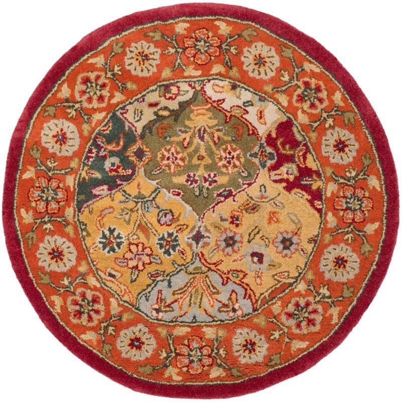 Safavieh Heritage 5' Round Hand Tufted Wool Pile Rug in and Red