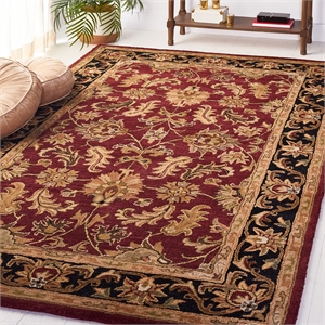 Safavieh Heritage 4' Square Hand Tufted Wool Rug in Red and Black