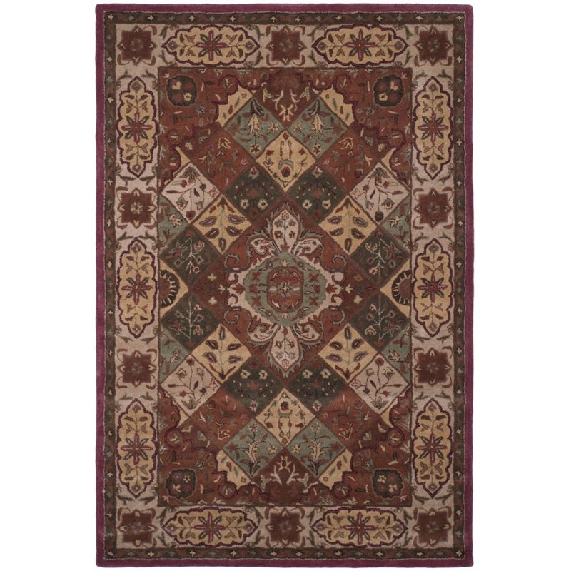 Safavieh Heritage 6' Round Hand Tufted Wool Rug in Rust and Ivory