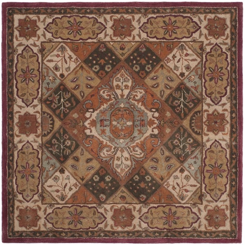 Safavieh Heritage 6' Round Hand Tufted Wool Rug in Rust and Ivory