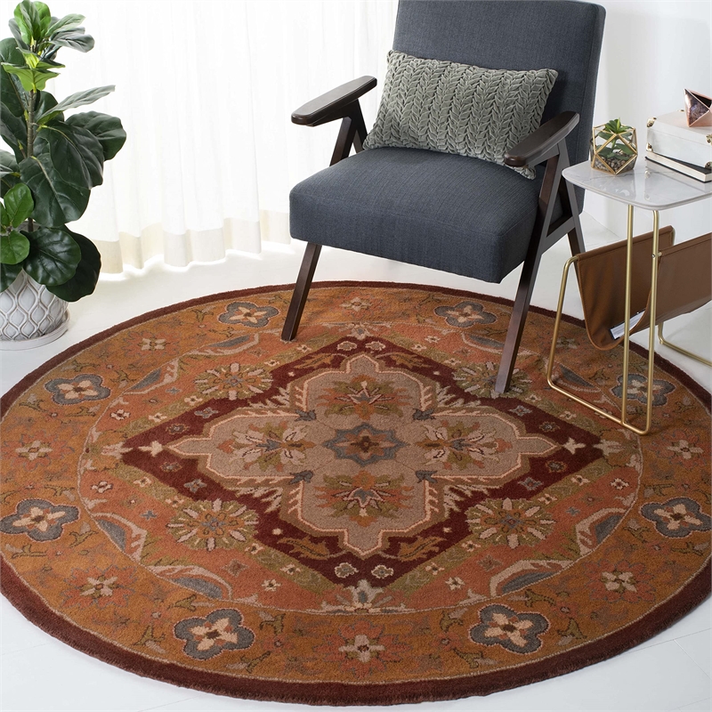 Safavieh Heritage 6' Round Hand Tufted Wool Pile Rug in Rust