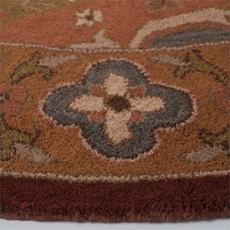 Safavieh Heritage 6' Round Hand Tufted Wool Pile Rug in Rust