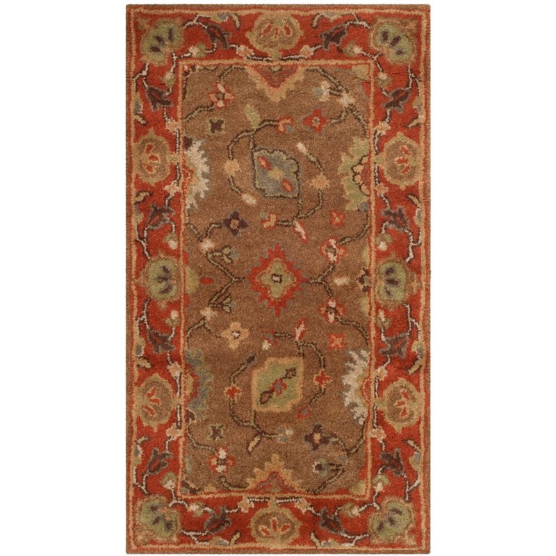 Safavieh Heritage 6' Round Hand Tufted Wool Rug in Moss and Rust