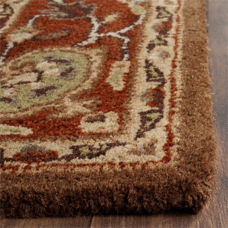 Safavieh Heritage 6' Round Hand Tufted Wool Rug in Moss and Rust