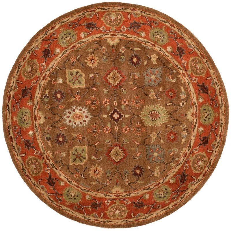 Safavieh Heritage 6' Round Hand Tufted Wool Rug in Moss and Rust