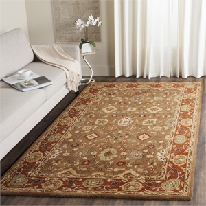 Safavieh Heritage 6' Square Hand Tufted Wool Rug in Moss and Rust