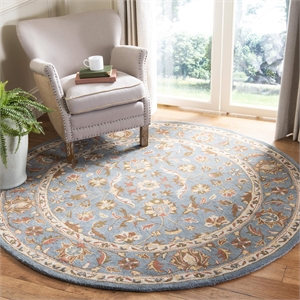 Safavieh Heritage 8' Round Hand Tufted Wool Rug in Blue and Blue