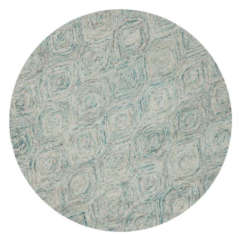 Safavieh Ikat 4' Round Hand Tufted Wool Rug in Ivory and Sea Blue